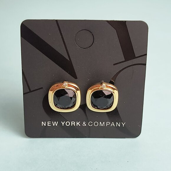 New York & Company Post Earrings Gold Tone Metal Black - Picture 1 of 3